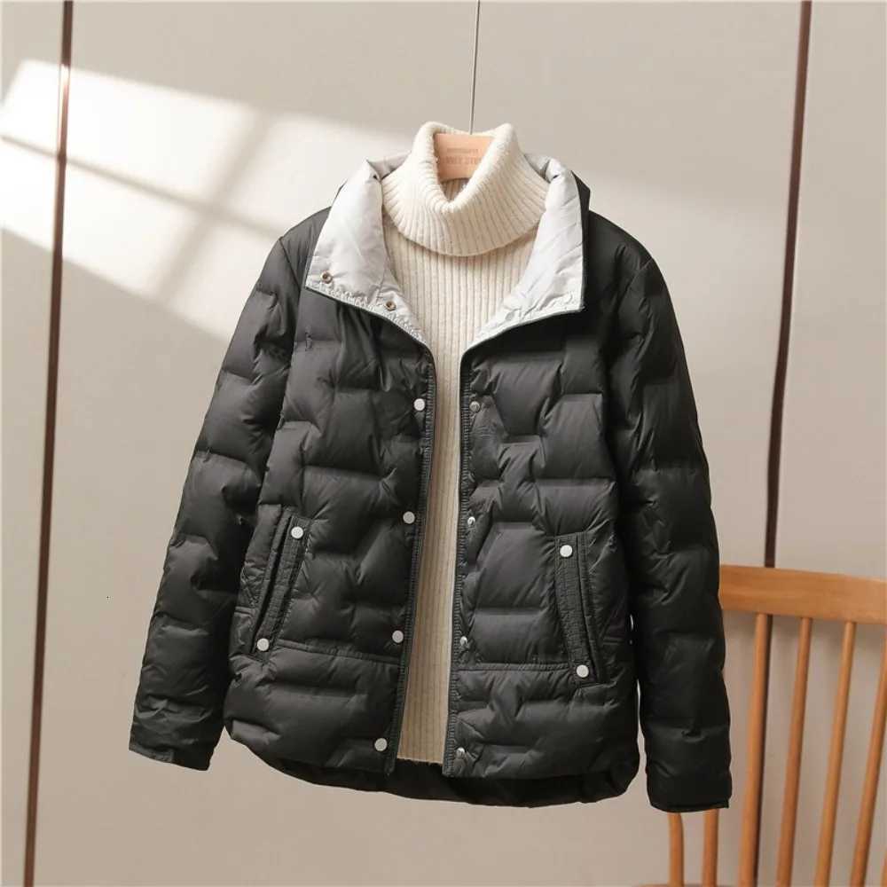 Autumn Winter Women White Duck Down Coat Casual Lapel Single Breasted Jacket Fashion Light Puffer Parka OutwearT251201