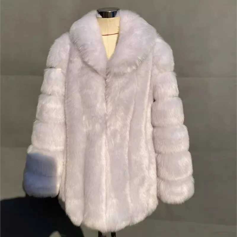 2025 Winter Womens Mid-Length Faux Fox Fur Coat Plush Luxe Warm faux fur Trench Elegant Thermal Outerwear Faux Fur TopsT251201