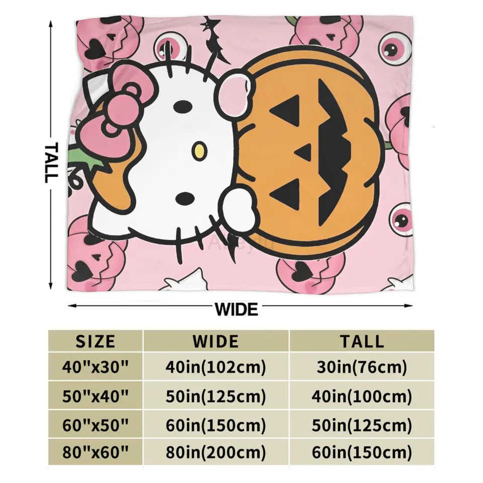 Sanrio Hello Kitty Halloween Blanket Quality Warm Soft Throw Blanket Winter Girls Boys Couch Chair Sofa Bed Street Trend Bedspread H251201