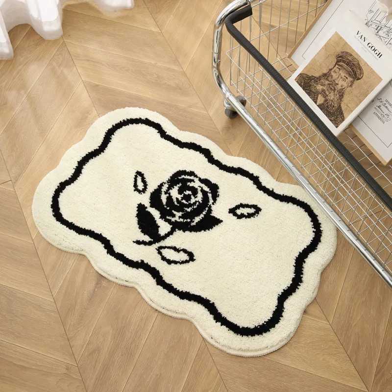 VIKAMA Ins Style Black And White Imitation Cashmere Carpet Cfort Insation Porch Entry Carpet Bathro Door Carpet He Decor H251129