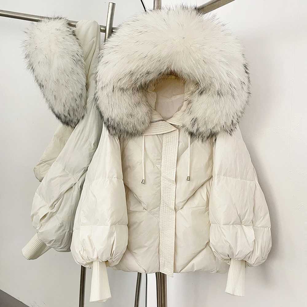 Duck Down Coat Women Winter Real Fox Fur Raccoon Fur Collar Hooded Down Jacket Detachable Thick Warm Loose Streetwear OuterwearT251201