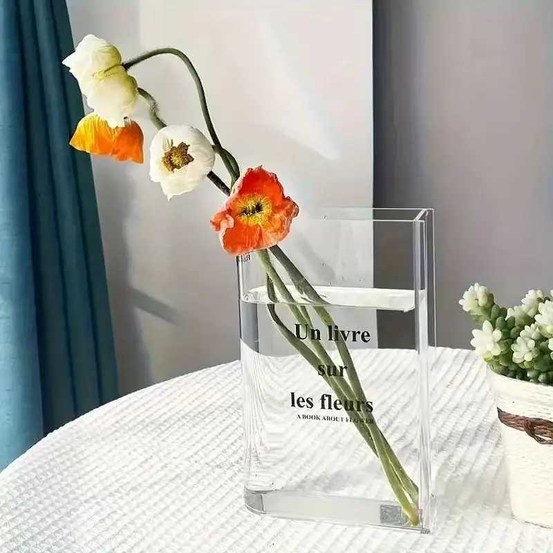 Clear Acrylic Book Vase for Flowers Transparent Flower Vase for He Decor Simplicity Bookshelf Decor Unique Stuff Y251201