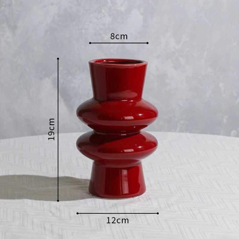 748 Inch Red Ceramic Vase Green Porcelain Flower Vase He Decoration Centerpiece Tabletop Vase Y251201