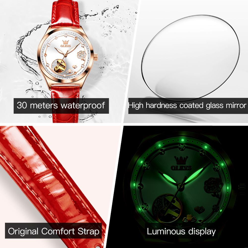 OLEVS Designer Luxury Watches And Diamond Hollow Mechanical Watches Waterproof Women's Watches Gift Box Set Elegant Demeanor Free Shipping Wholes