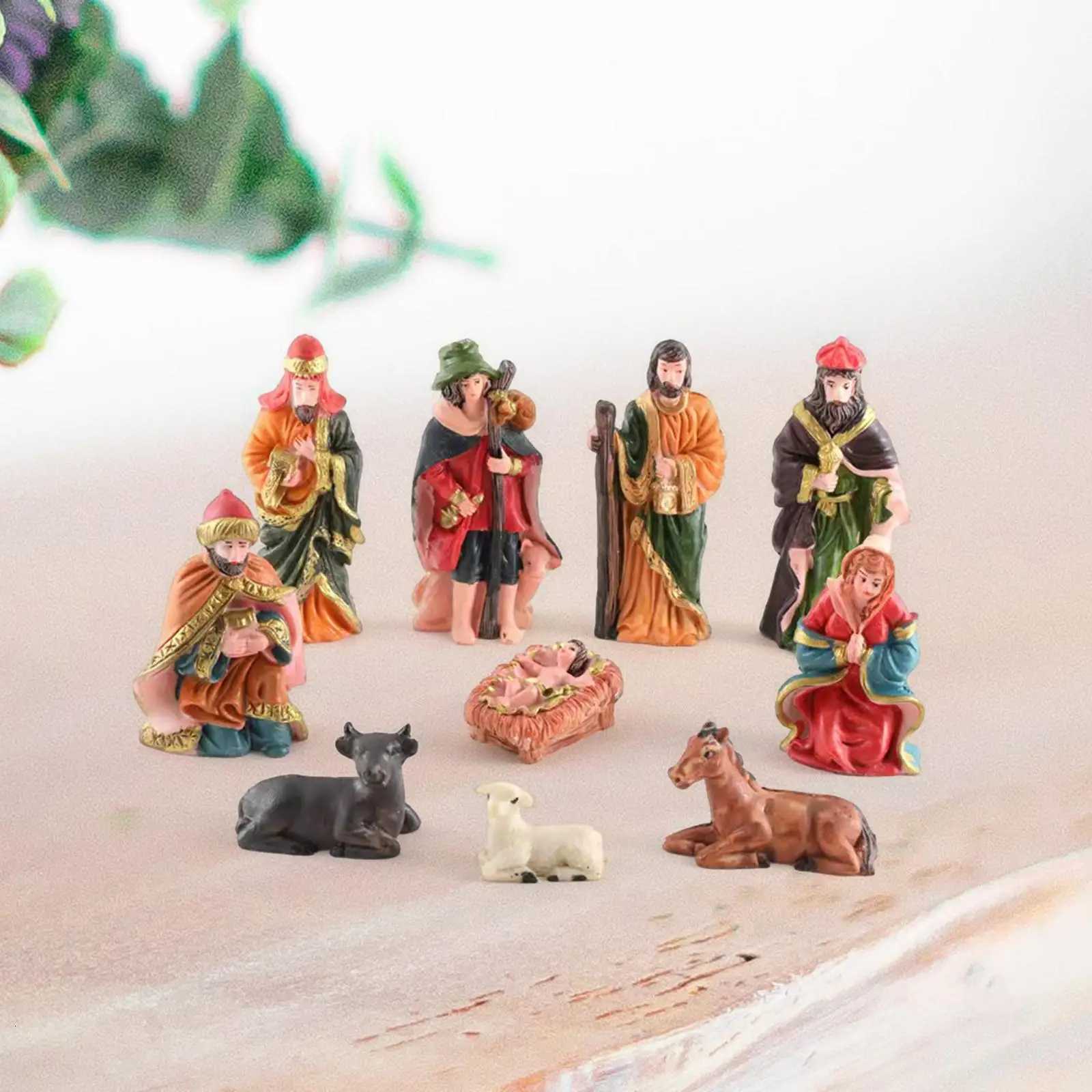 10 Pieces Christmas Figurines Nativity Set Christmas Tabletop Decoration Nativity Scene Figures Set for Living Ro Gifts H251129
