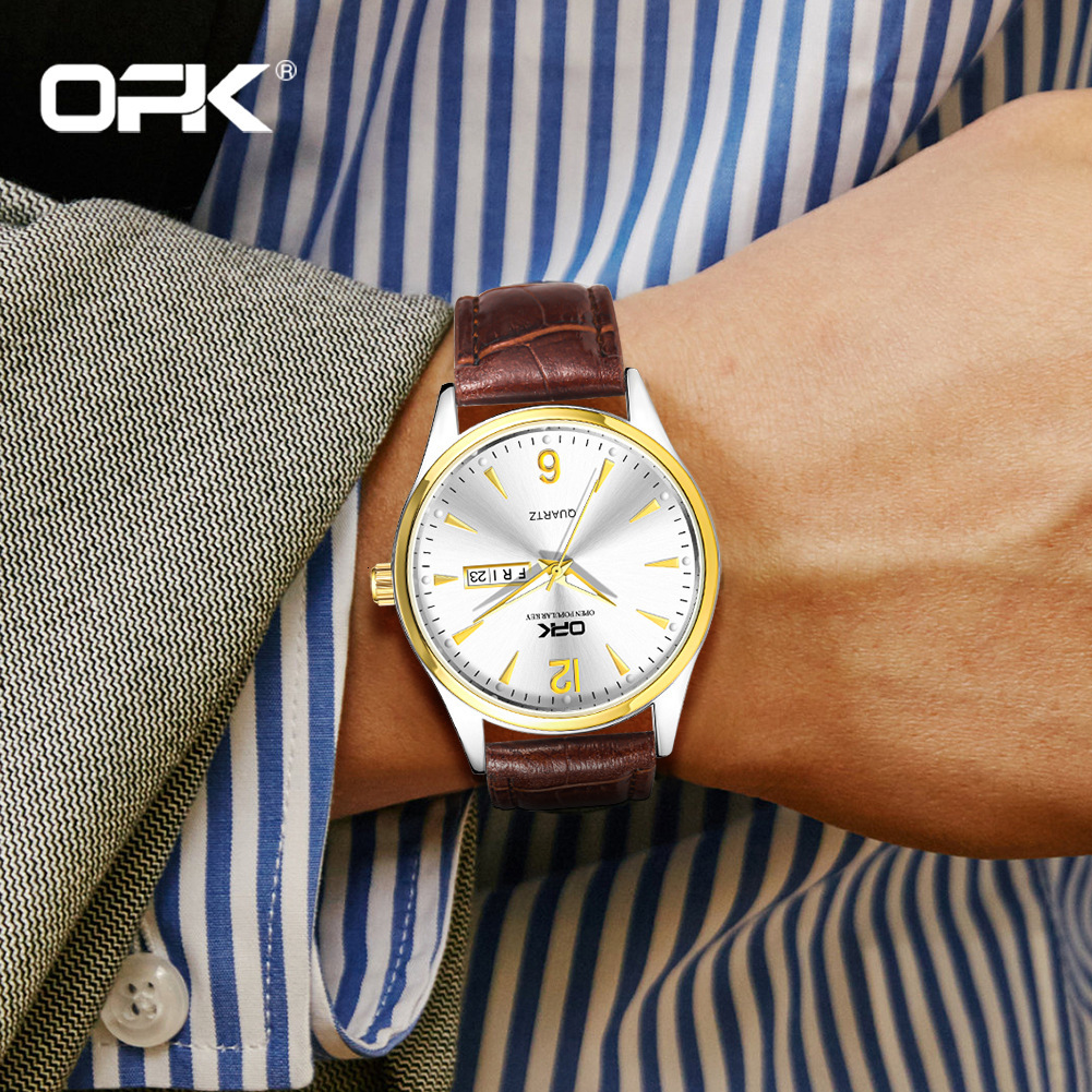 OPK Free Shipping New Designer Watch One Piece Dropshipping Hot Selling Simple Business Dual Calendar Quartz Watch Men's Watch Male Watch
