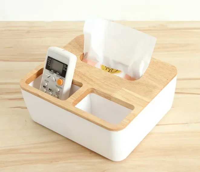 1PC Plastic Tissue Box Dispenser With Oak Wooden Cover Paper Household Car Napkins Holder He Organizer Decoration OK 0603 H251201