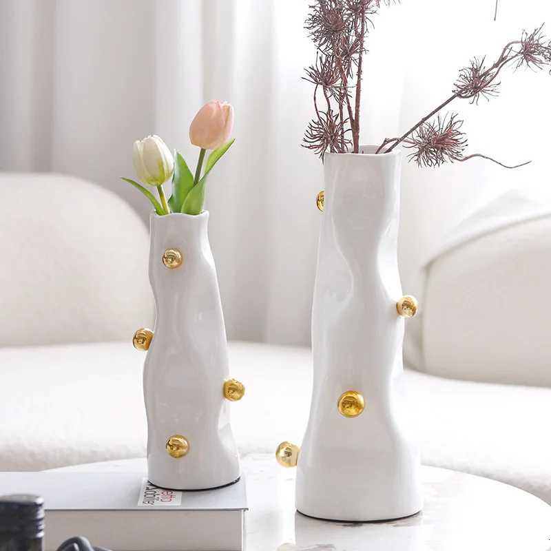Resin Vase Abstract Golden Ball Art Deco Bead Point Tabletop Ornament Flower Vase Floral Arrangement Accessories He Decoration Y251201