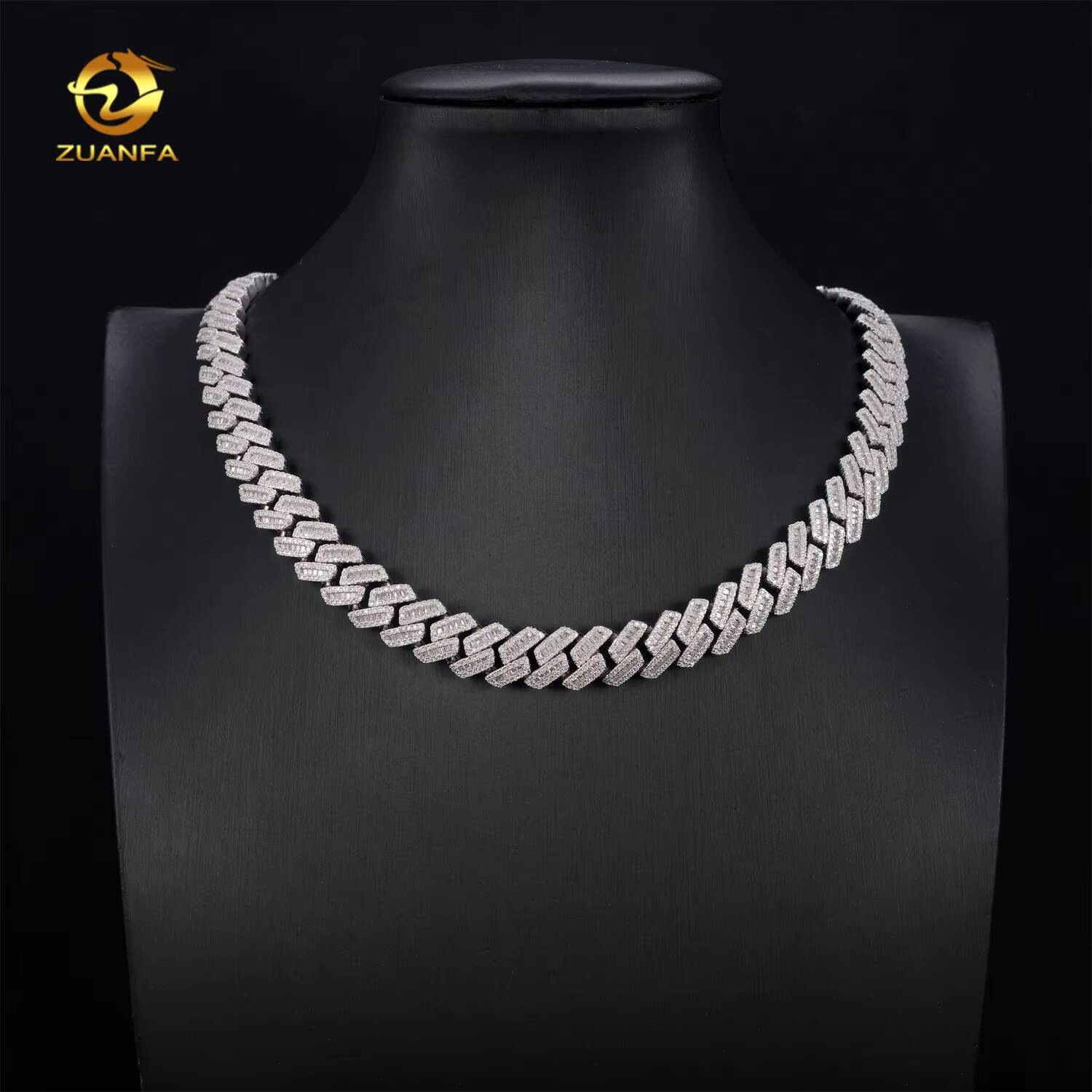 Hip Hop Jewelry 12mm 10k White Gold Moissanite Baguette Cuban Link Chain for Men Iced Out Cuban Chain Pass Diamond Tester