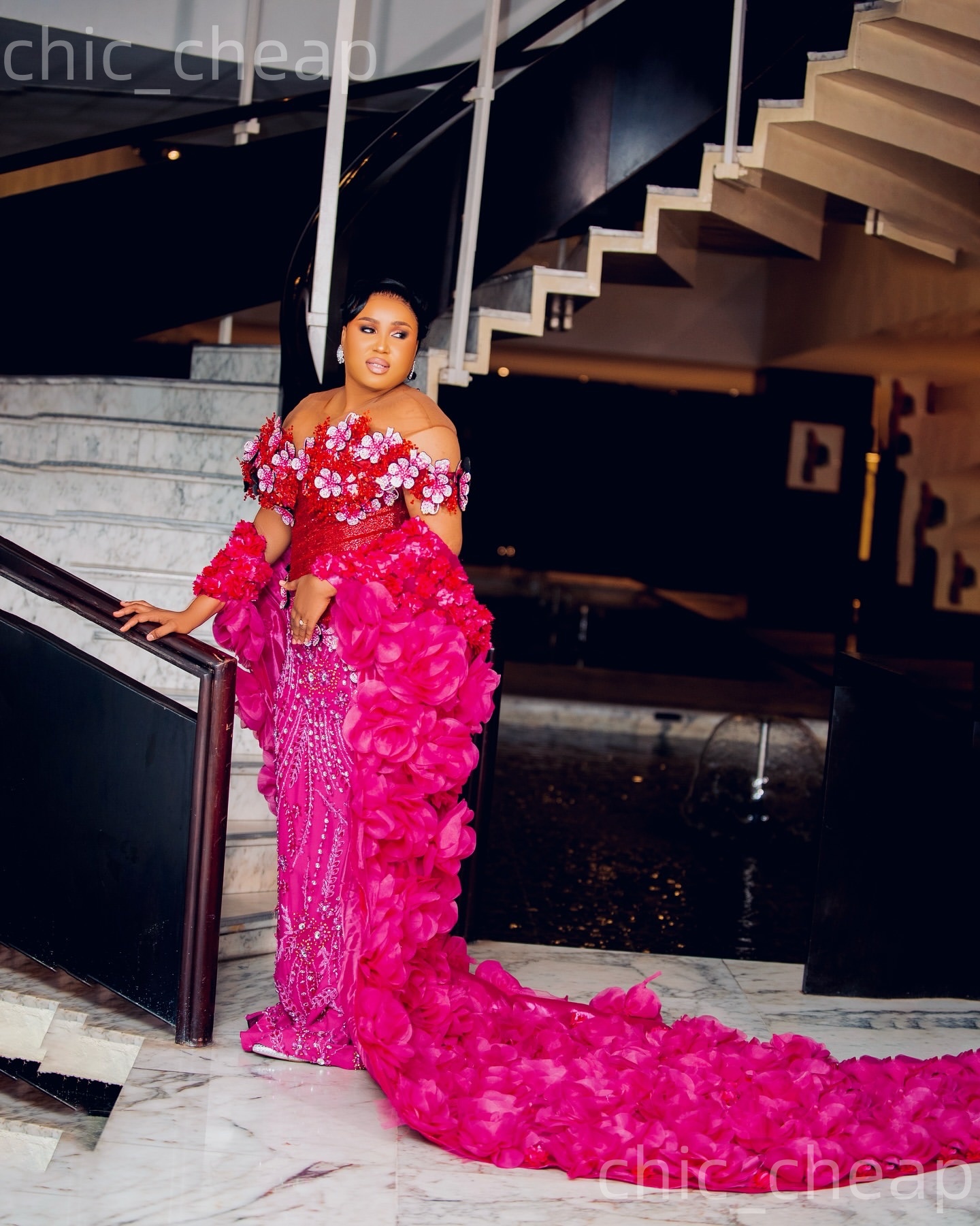 Aso Ebi Fuchsia Mermaid Prom Dresses 2026 Flowers Crystals With A Wrap Evening Formal Party Second Birthday Engagement Gowns Plus Size Dress For Speci