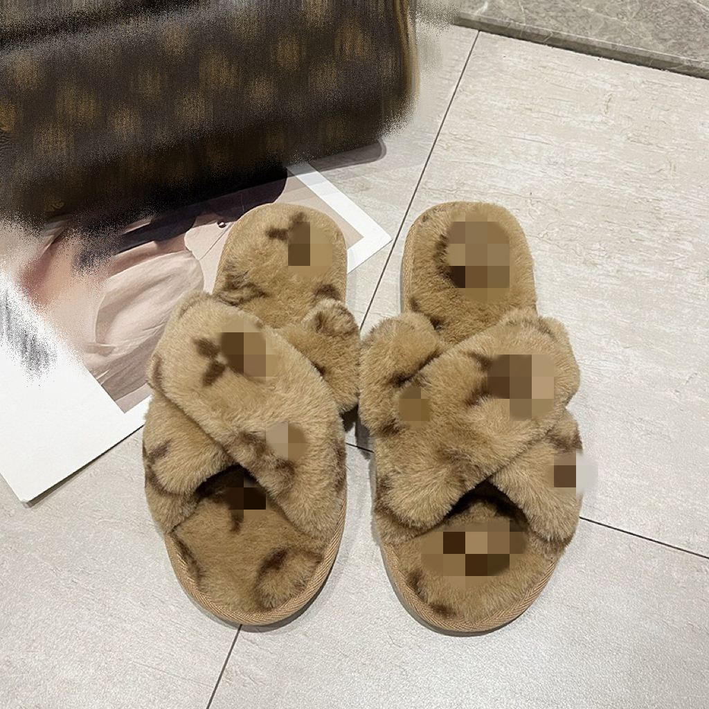 Designer women slides winter home Shoes 4 colors pattern printed woolly Women slippers luxury women's wool slippers slides