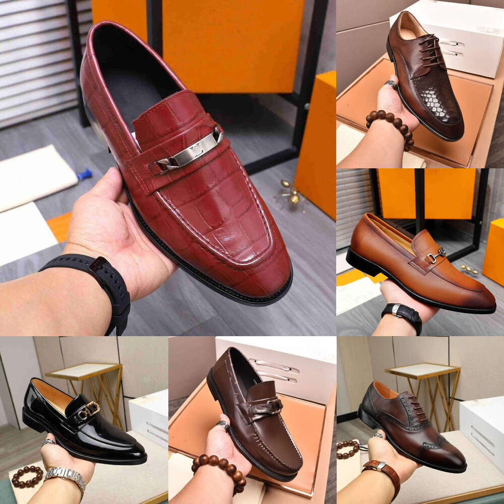Suede Leather calfskin Crocodile Oxford Patent Leather flat Dress Shoes luxury shoe loafer man Handmade Black Loafers party wedding shoe for Men size 38-46