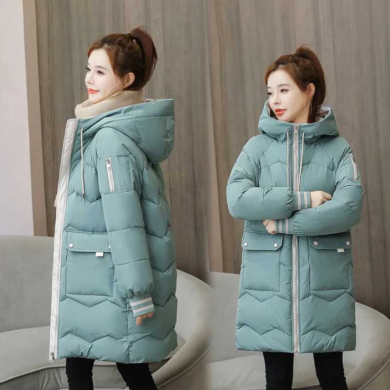 Women Winter Coat Mid-length Cotton Padded Parkas Hooded Warm Thicken Casual Overcoat Loose Snow Wear Solid Outwear Jacket 4XLT251201