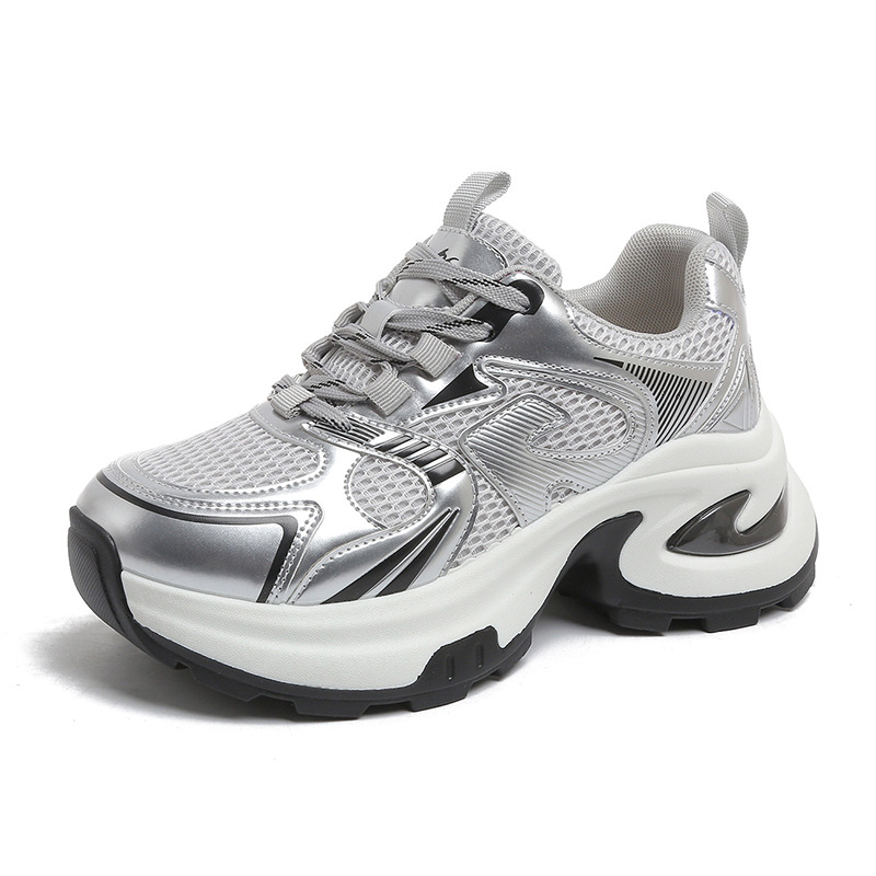 Free Shipping Spring New Design Thick Sole Women's Sports Shoes Fashion Mesh Breathable Casual Shoes Black Red Size 35-40