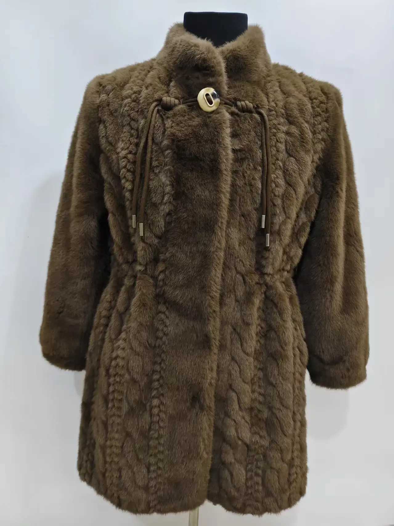 Womens Winter Small Stand Collar Waist Warm Imitation Fur JacketT251201