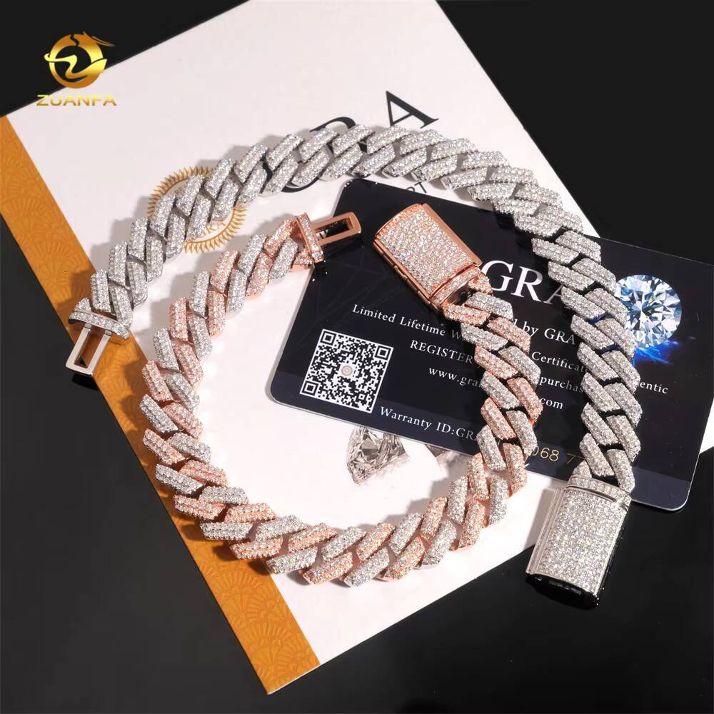 125MM High Quality Moissanite Hip Hop Bracelet 925 Silver Iced Out Moissanite Cuban Link Bracelet 1Row Higher Design Two Tone