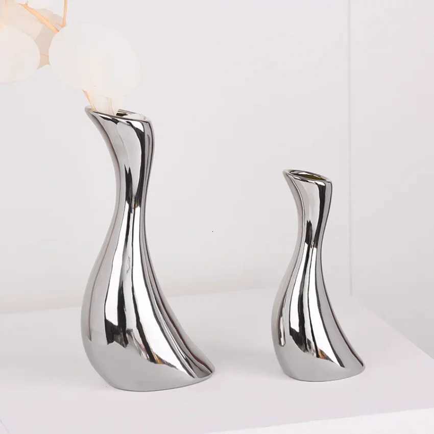 Ornamental Ceramic Vase Electroplated Silver Simple Style Streamline Shape Living Ro Dining Table He Ornament Decorations Y251201
