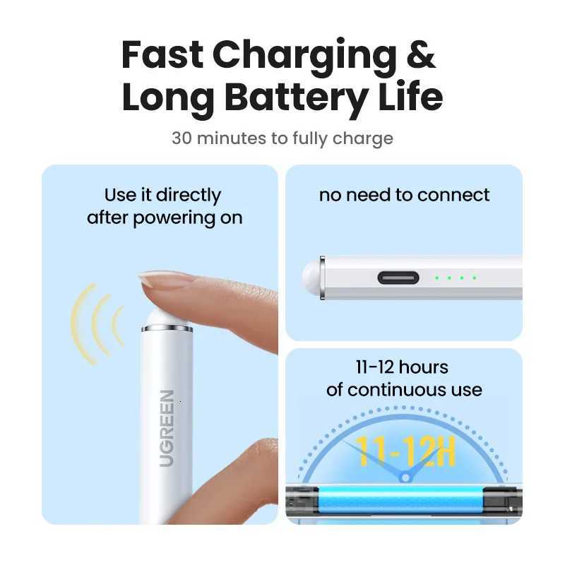 UGREEN Stylus Pen for Pencil iPad Magnetic Wireless Charging and Type C Charging Palm Rejection Tilt Pen for iPad Pro C251201