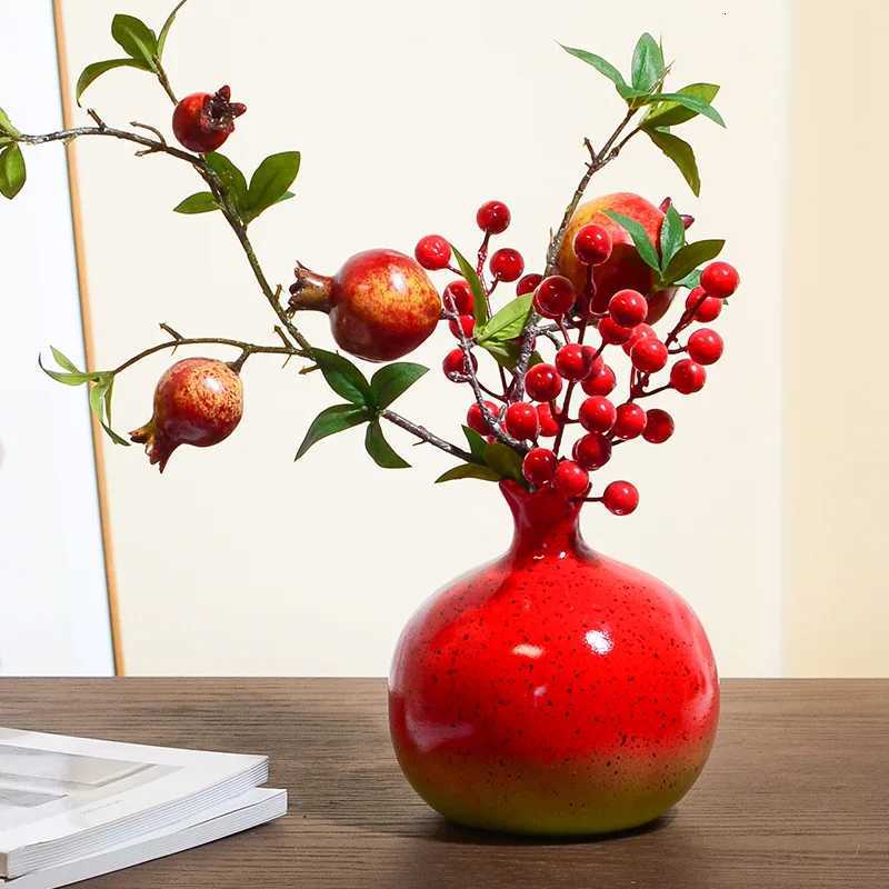 Modern Gradient Color Pegranate Ceramic Vase Flower Arrangement Container Table Decoration Fruit Pegranate Shape Vase Crafts Y251201