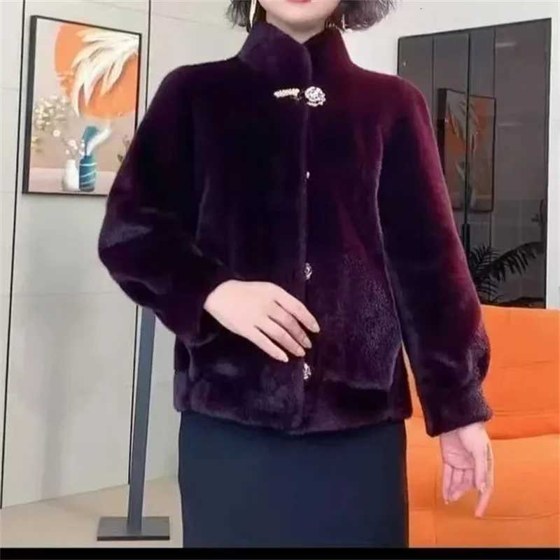 2025 Winter New Mink-Like Coat Women Fur Jacket Thickened Stand-UP Collar Outwear Short Mink Velvet Overcoat Female Fashion TopsT251201