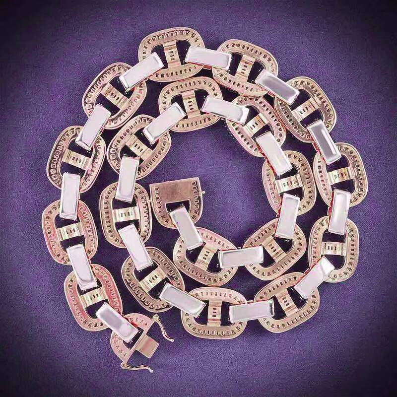 Hip Hop 18MM VVS Moissanite Two Tone Mens Baguette Iced Out Mariner Link Cuban Chain With 925 Silver Pass Diamond Tester