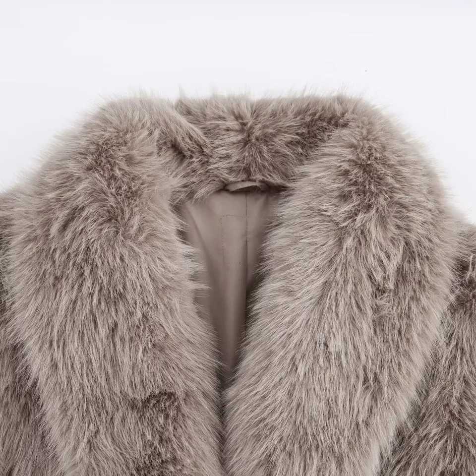 Womens Long Faux Fur Coat Female Long Sleeve Turn-Down Collar Hip Hop Style Elegant Street Fashion Autumn Winter Furry OuterweaT251201