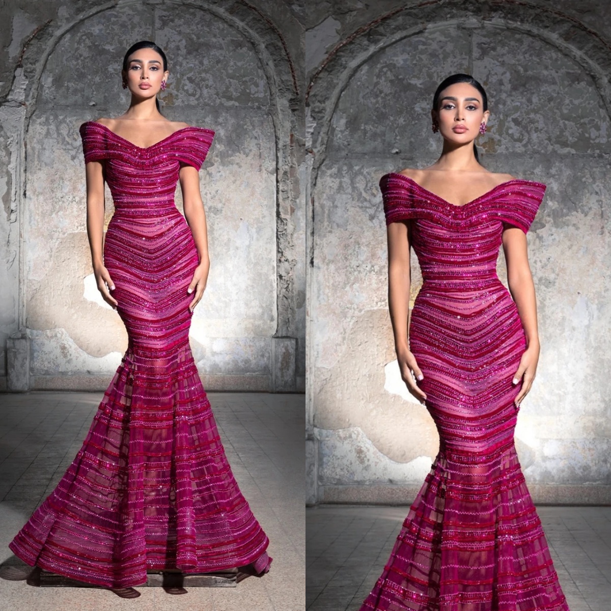 Glitter Sequined Evening Dresses Shiny Off The Shoulder Mermaid Prom Dress Customized Floor Length Sleeveless Party Gown