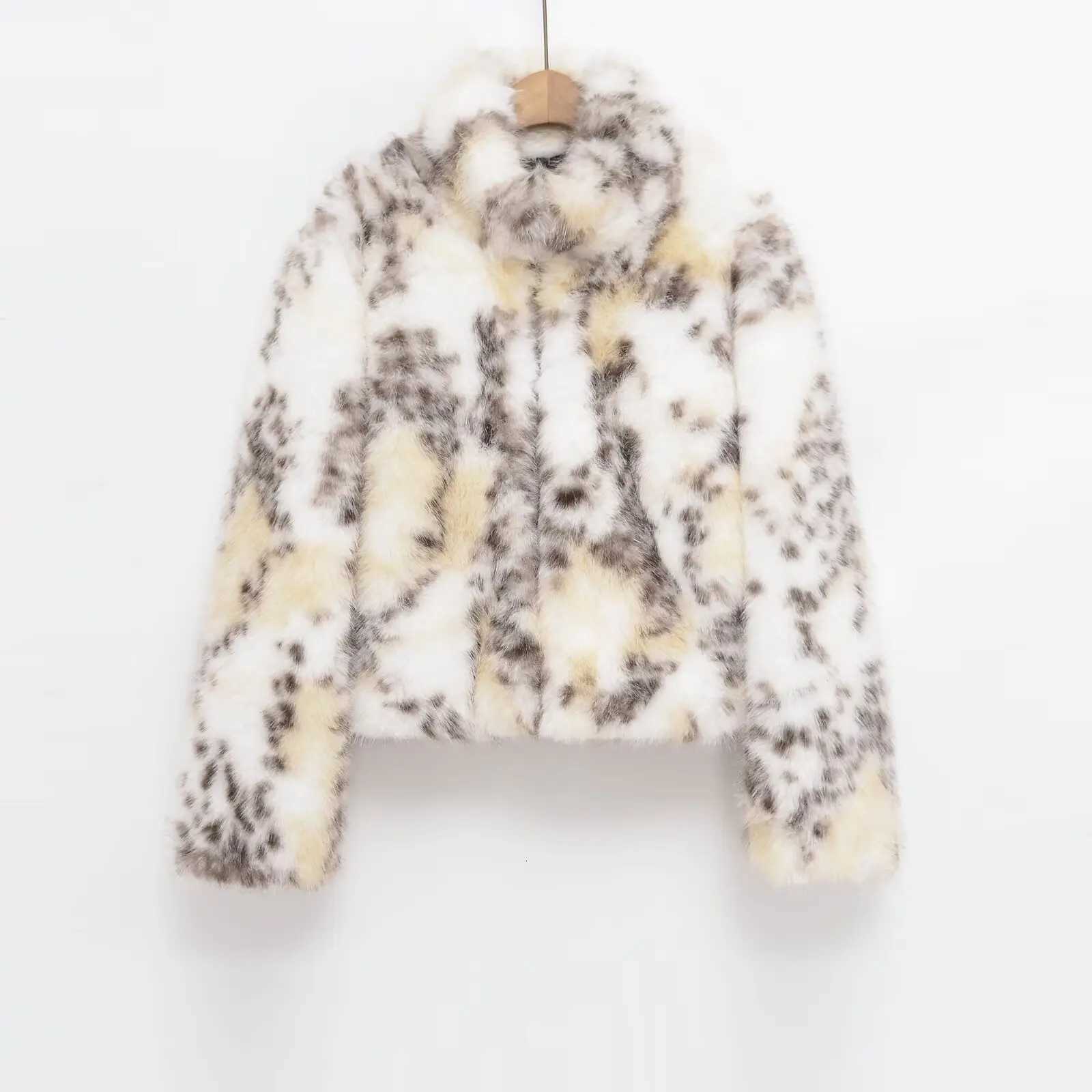 2025 Winter Animal Print Fluffy Faux Fur Coats For Women Chic Thick Warmth Stand Collar Jacket Street Lady Long Sleeve OuterwearT251201