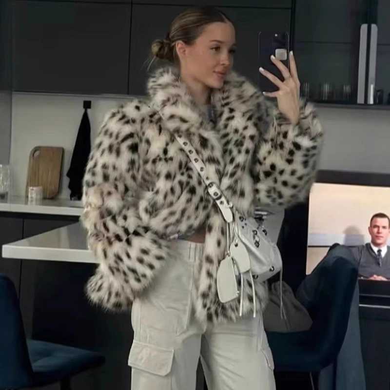 Trendix Faux Fur Leopard Print Coat For Women Winter New Warm Long Sleeve Jacket Cardigan Party Fashion Street Casual OuterwearT251201