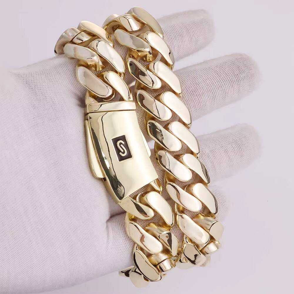 NUOYA 14K Gold Plated Thick Miami Cuban Link Bracelet Smooth Clasp Monaco Cuban Chain Hip Hop Jewelry for Men Women