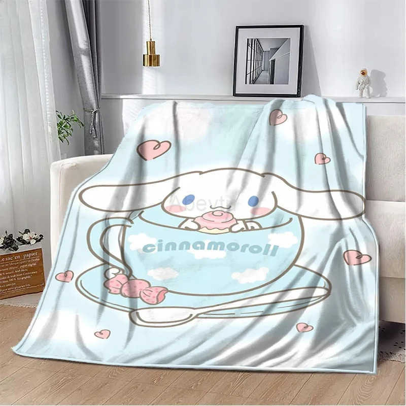 Sanrio Japanese Cinnamoroll Blanket Cartoon HD Print Flannel Office Soft Fluffy Picnic Blanket for Bed Plush Nap Cover Girl Gift H251201