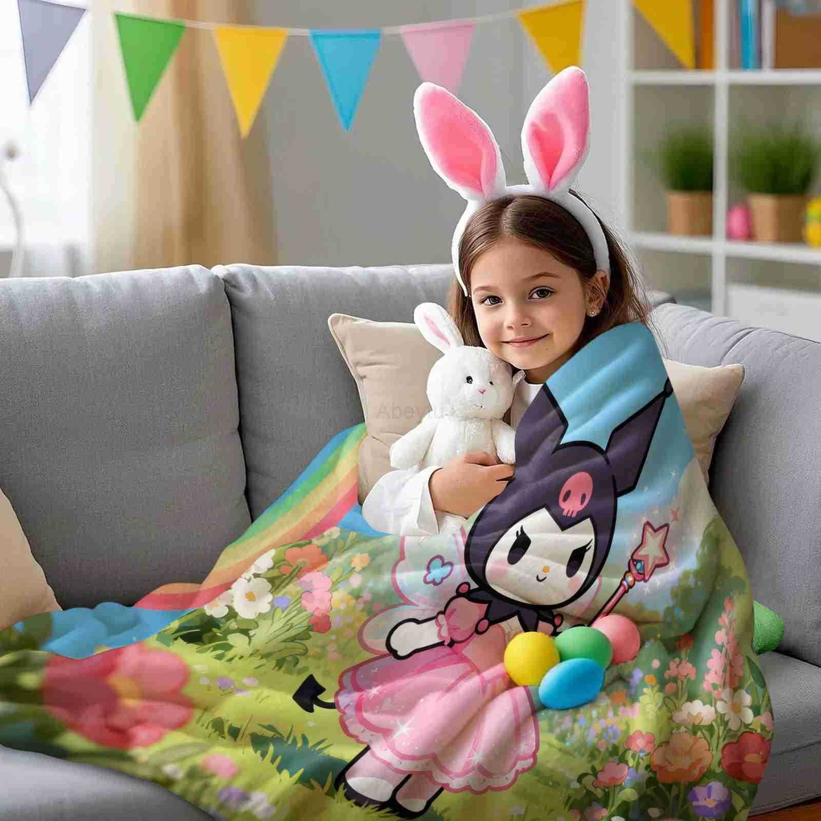 Sanrio Cute Cartoon Kuromi Blanket Fluffy Children and Adults Sofa Plush Bedspread Throw Blanket for Sofa Bed Birthday Gifts H251201