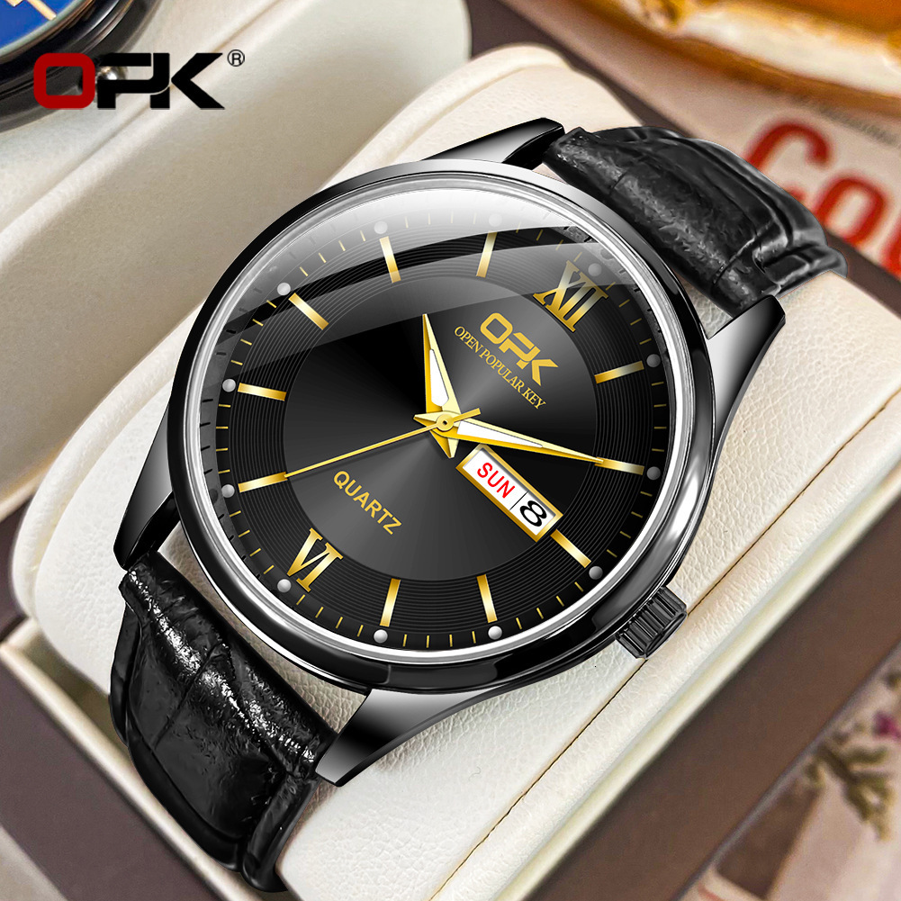 OPK Free Shipping New Designer Watch Manufacturer Wholesale Cross-border Hot-selling Belt Style Dual Calendar Quartz Watch Men's Watch Male Watch