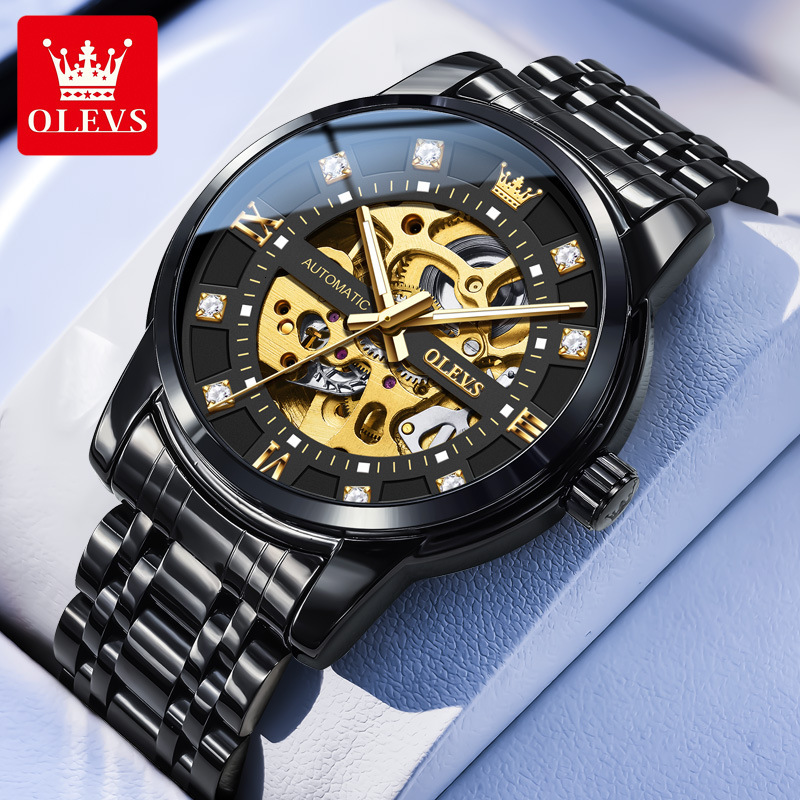 OLEVS Designer Luxury Classic Hollow Diamond Inlaid Watch Fashion Trend Night Light Outdoor Sports Mechanical Watch Men's Watch Free Shipping Who