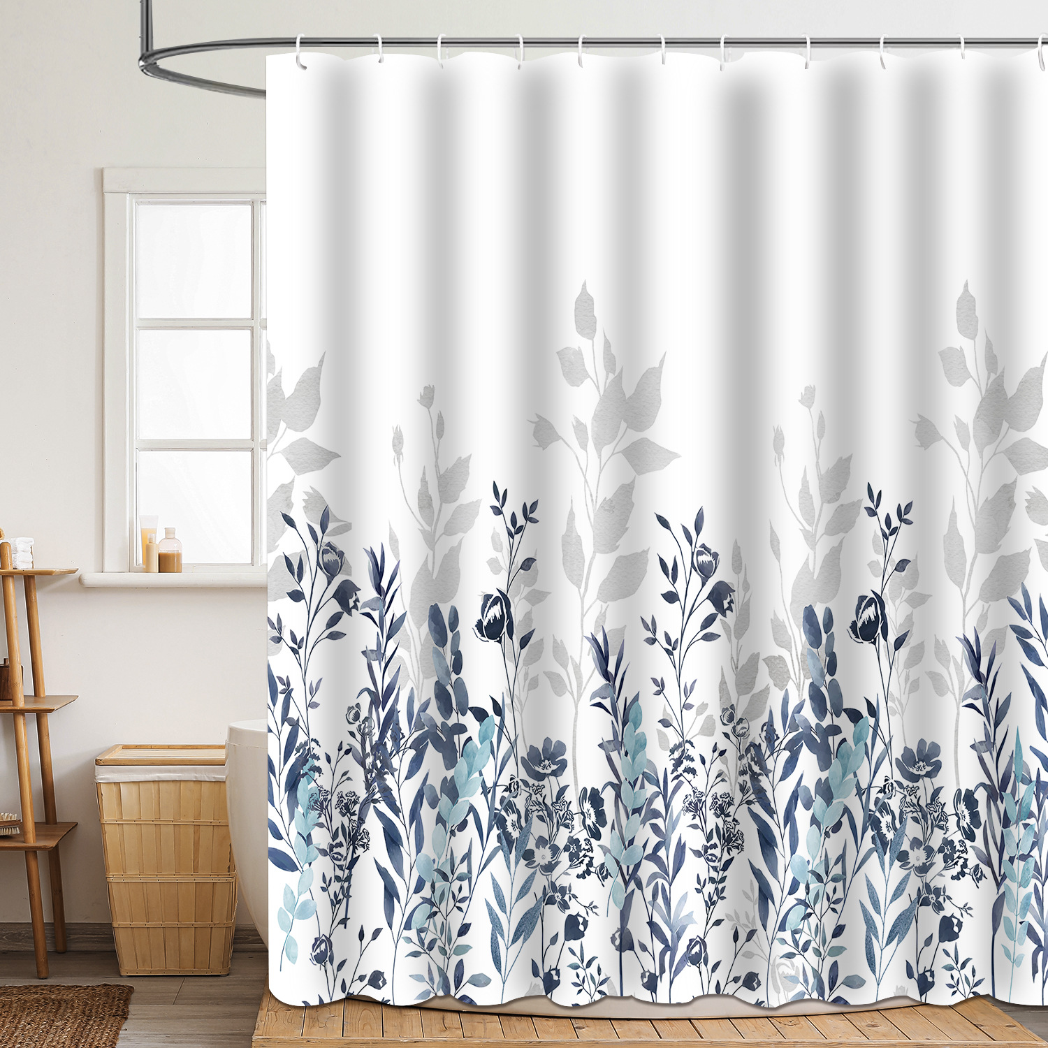 YL-37850 Shower Curtain with Digital Floral Print, Polyester, Waterproof and Mildew-proof Shower Bathroom Partition Curtain