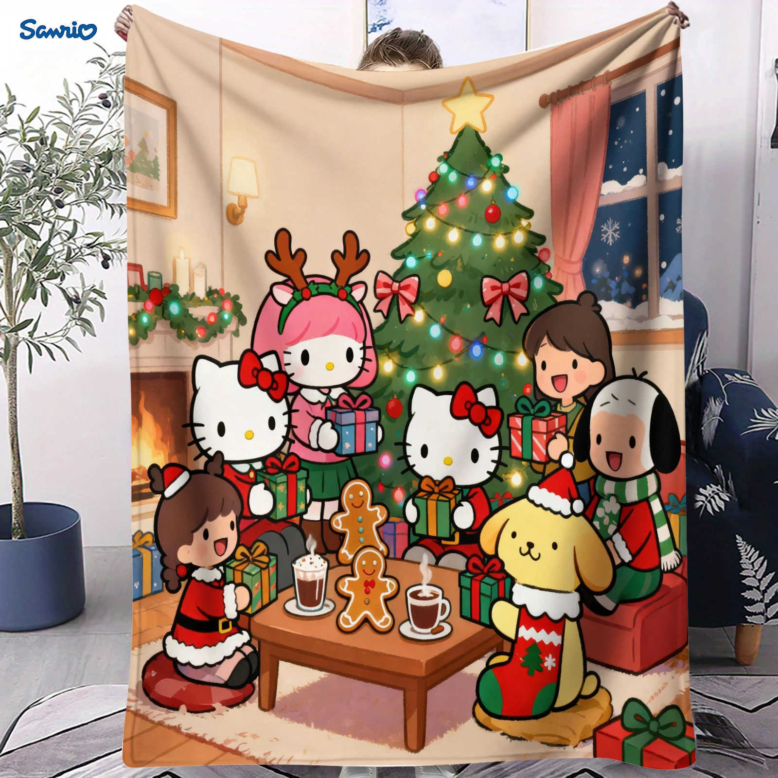 Sanrio Hello Kitty Christmas Printed Blanket Cartoon Children Adult Nap Sleeping Blanket Soft Warm Fluffy Throw Blanket Kid Gift H251201