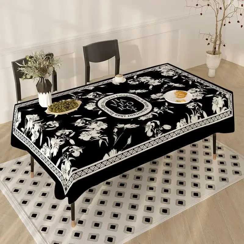 Retro Black White Floral Tablecloth Dustproof Wear-resistant Decorative Table Mat Eometric Pattern Rectangular Table Cover Y251201