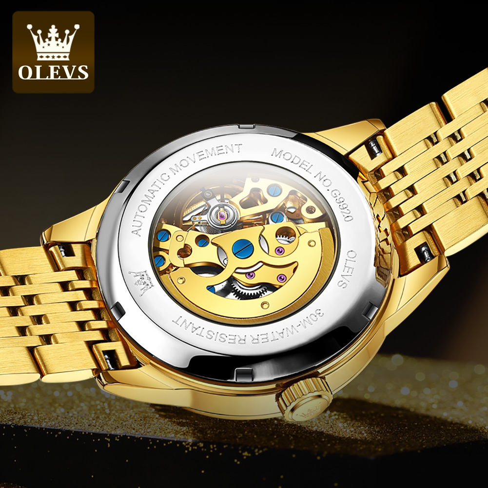 OLEVS Designer Luxury Mechanical Watch Diamond-encrusted Skeleton Large Gold Outdoor Business Luminous Waterproof Men's Watch Free Shipping Whole