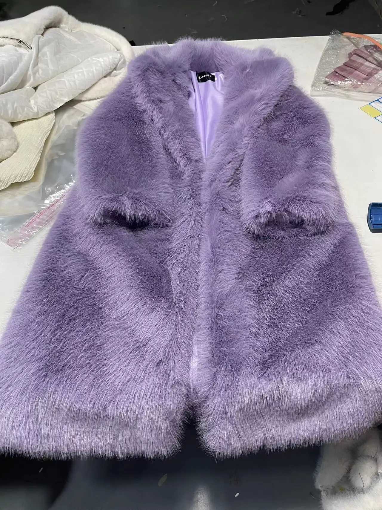 Women Thick Faux Fur Jacket Work Y2k Autumn Winter Maxi Coat Long Warm Luxury Belt Fur Purple Parkas Bontjas Furry OuterwearT251201