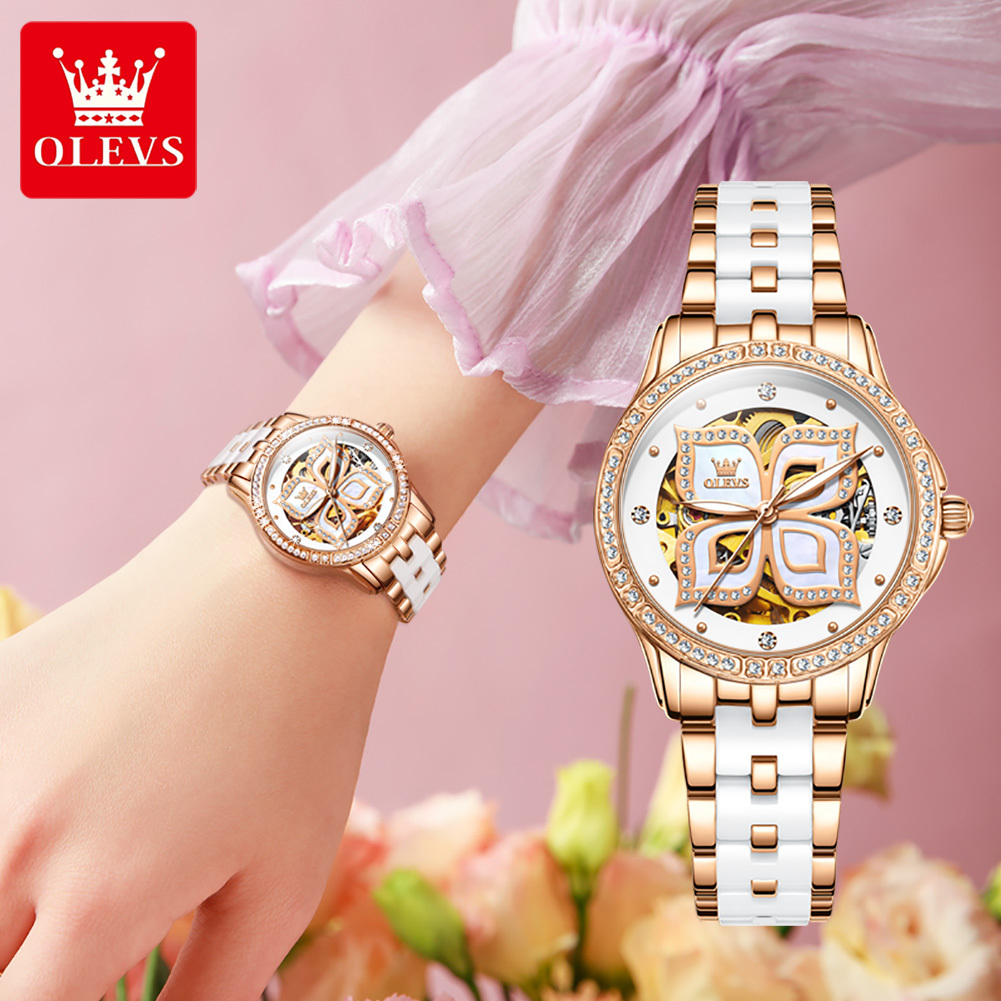 OLEVS Designer Fashion High-end Business Watch Watch Brand Four-leaf Clover Hollow Diamond Set Luminous Women's Watch Luxury Free Shipping Wholes