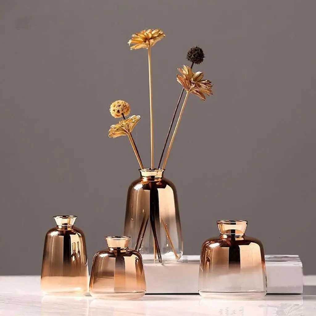 Nordic Minimalist Modern Gold-Plated Gradient Small Vase Terrarium Container Flowerpot Planter Centerpiece Wedding Y251201