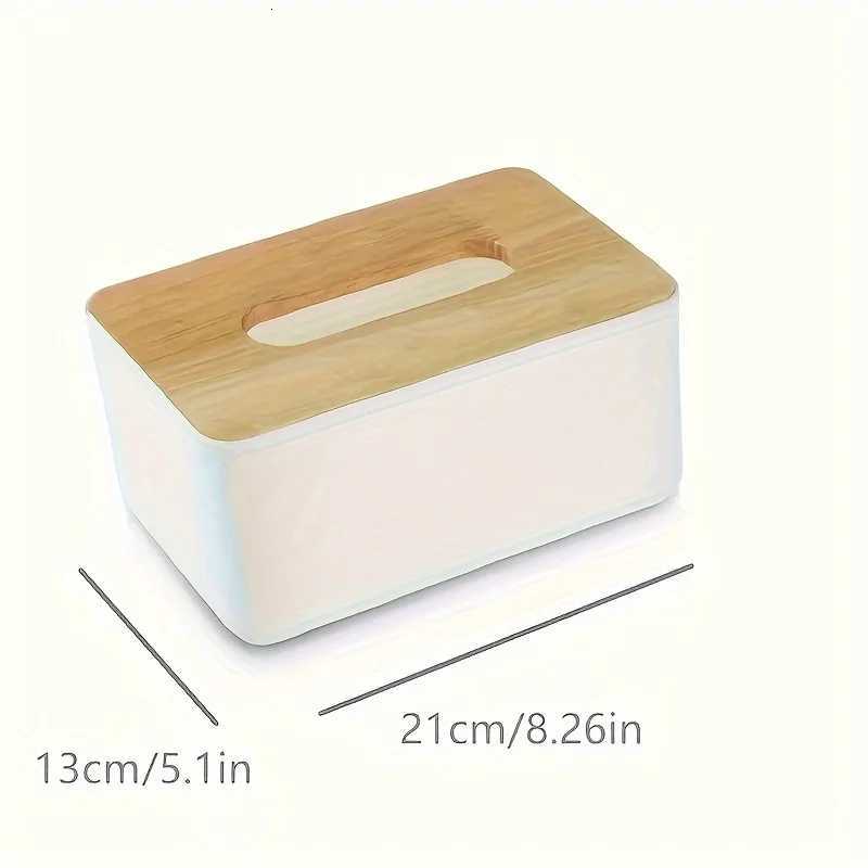 Wood Grain Tissue Box with Lid - Waterproof Bathro Organizer Plastic Cover for Countertop Vanity Off Space Saving H251201