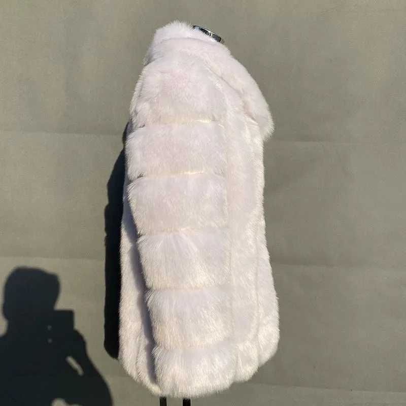 2025 Winter Womens Mid-Length Faux Fox Fur Coat Plush Luxe Warm faux fur Trench Elegant Thermal Outerwear Faux Fur TopsT251201