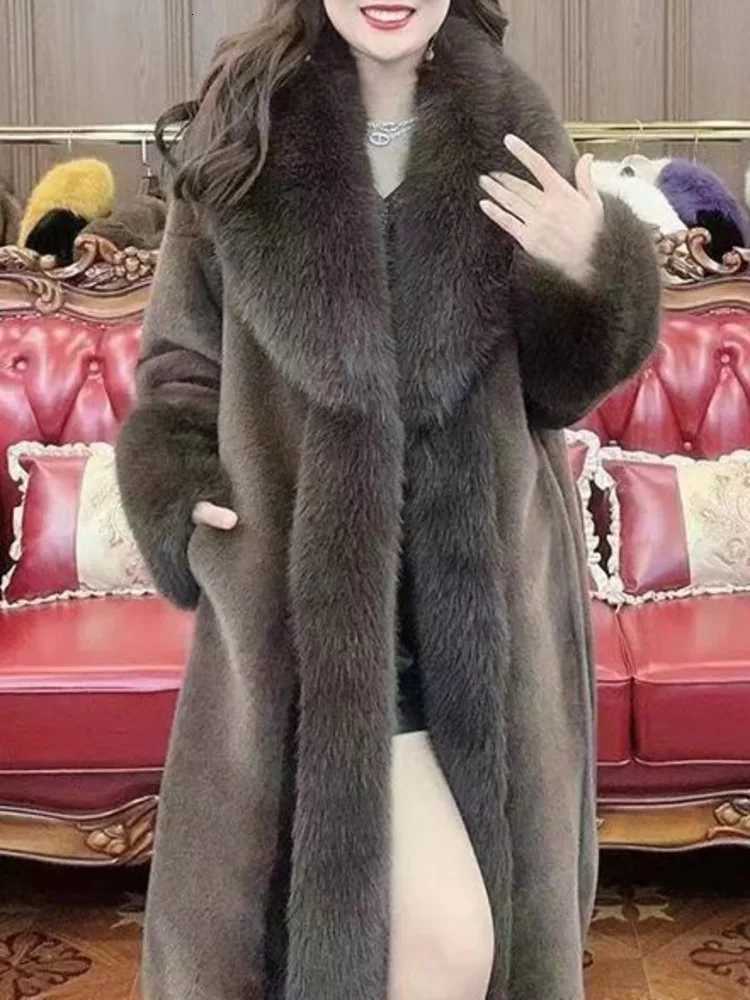 ZMEENNA Womens Long Faux Fur Coat Oversized Collar Trim Cuff Warm Winter Outerwear Elegant Full Sleeve Jacket Black ZM4466T251201