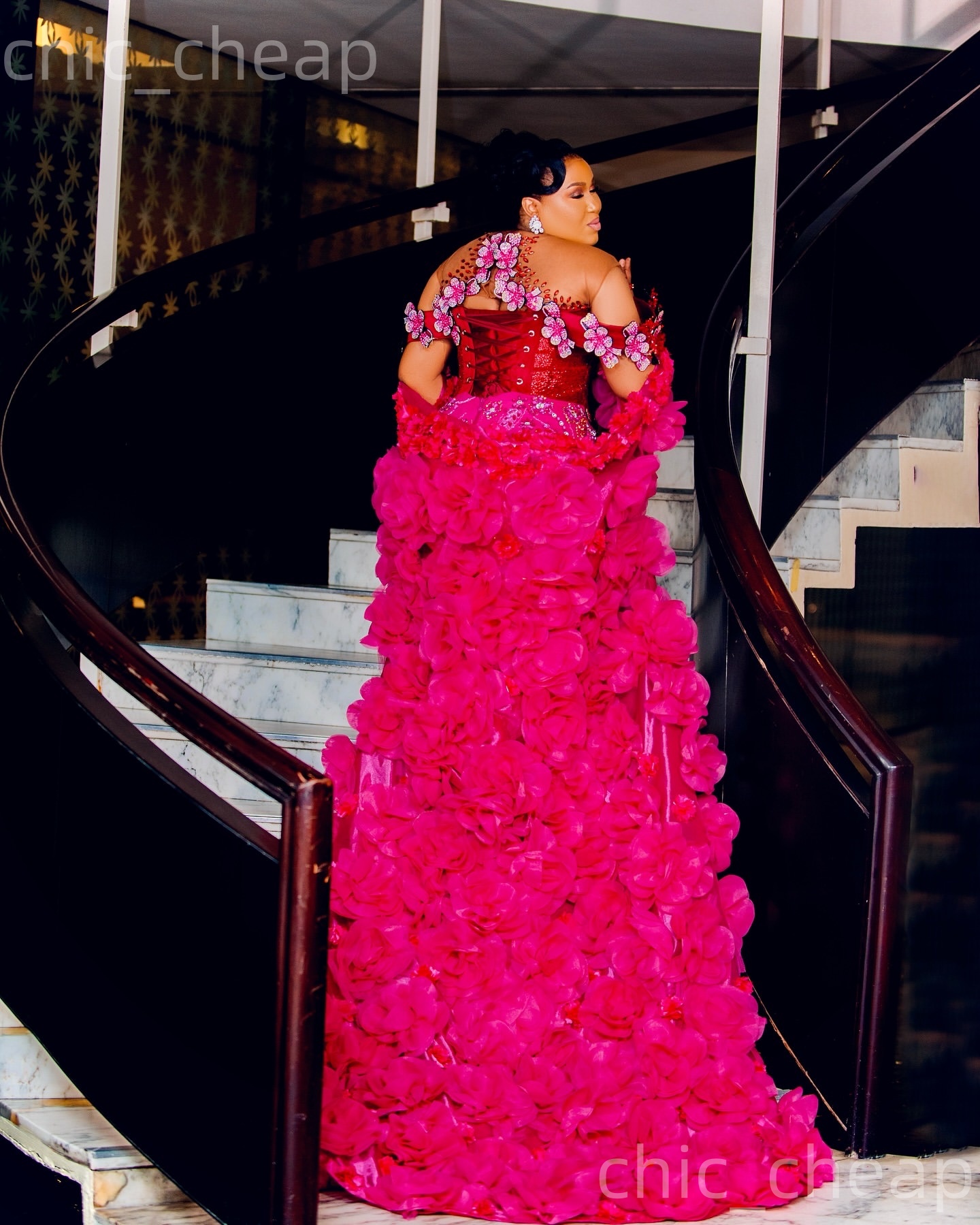 Aso Ebi Fuchsia Mermaid Prom Dresses 2026 Flowers Crystals With A Wrap Evening Formal Party Second Birthday Engagement Gowns Plus Size Dress For Speci