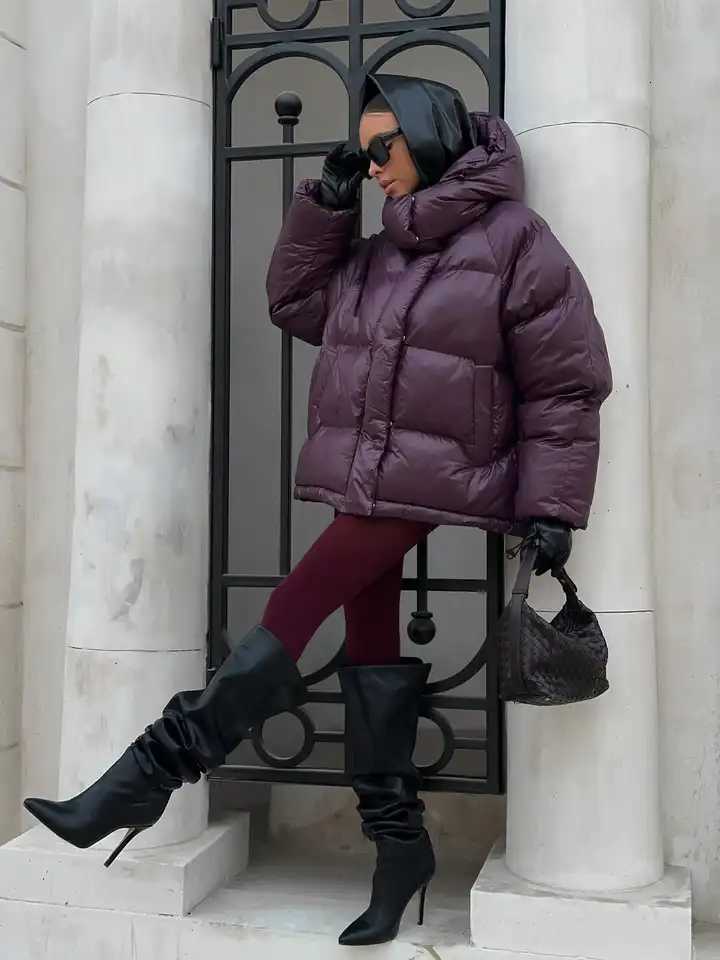 Chic Winter Hooded Quilted Jacket Single Breasted Puffer Full Sleeve Padded Cotton Coats Lady Warm Short Commute StreetwearsT251201