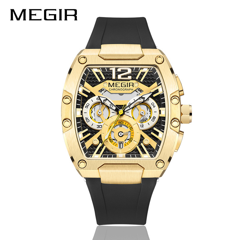 MEGIR Designer New Fashion Men's Waterproof Sports Watch Luxury Square Mechanical Wind Night Light Outdoor Watch Versatile Business Watch 8112 Tr