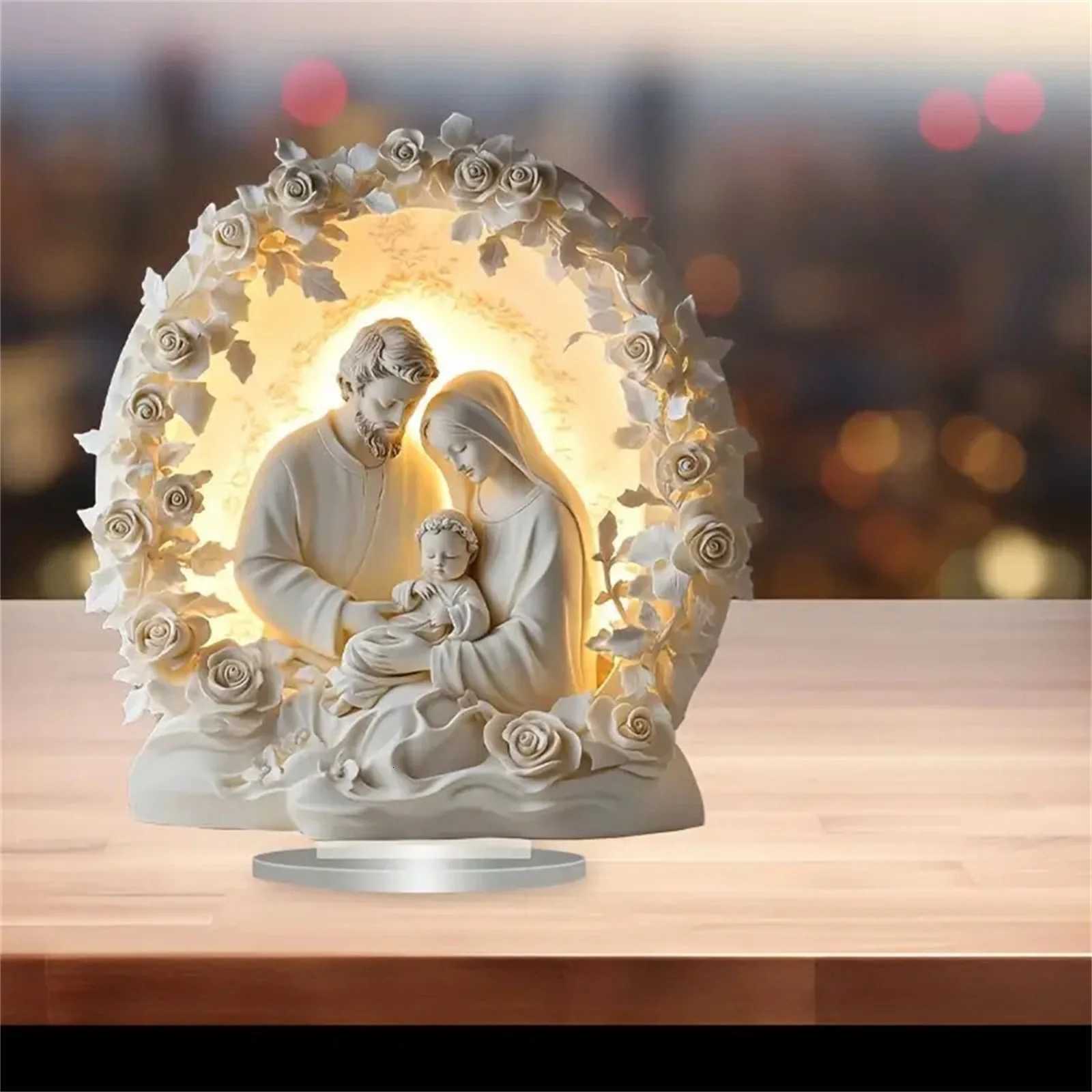 Small Nativity Scene Holly Family Figurine Table Sign Religious Decoration for He H251129