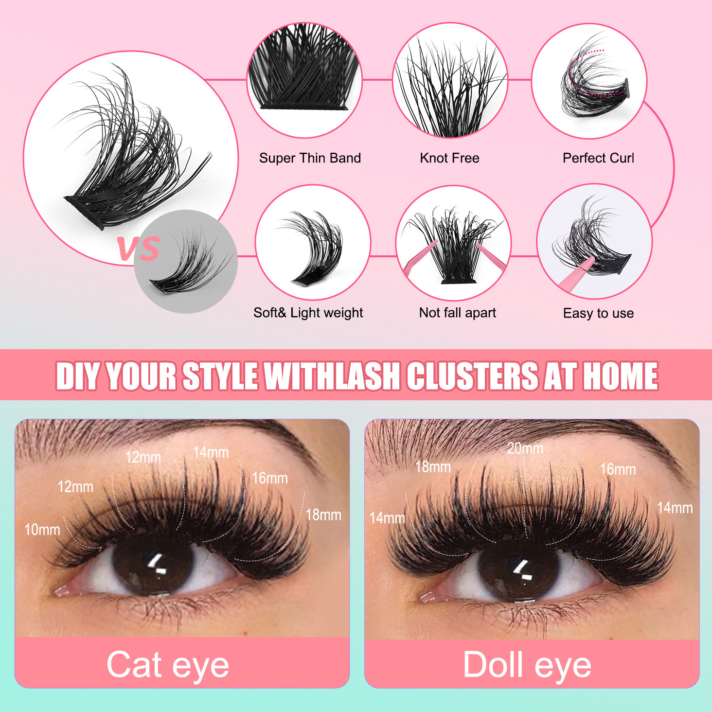 Wholesale Mixed Length Eyelash Cluster Kit, 280Pcs Reusable Fluffy Lashes with Glue, Tweezer, Case - Support OEM & Low MOQ for Dropshipping