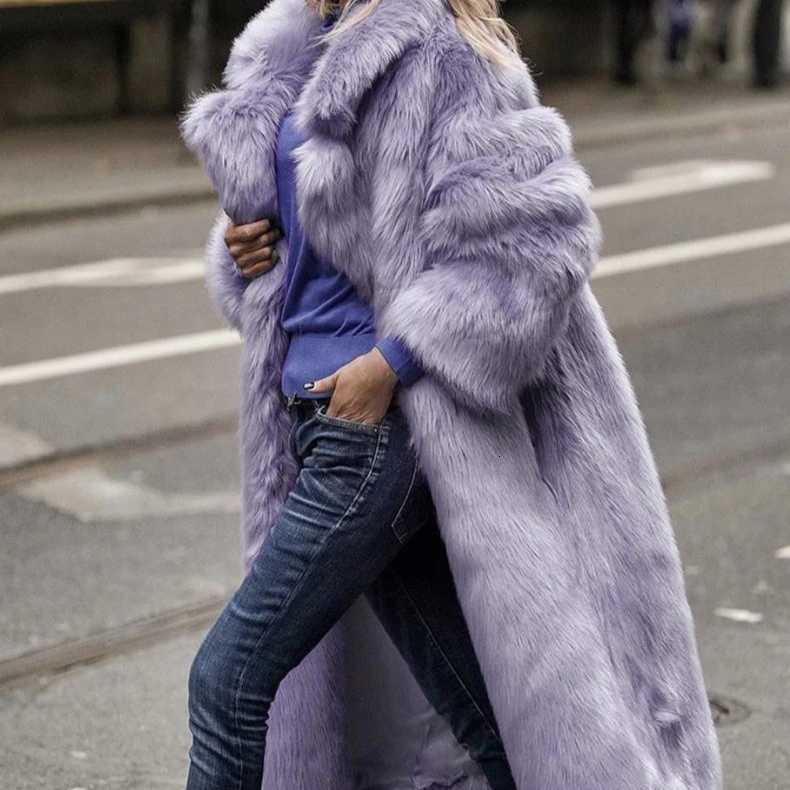 Women Thick Faux Fur Jacket Work Y2k Autumn Winter Maxi Coat Long Warm Luxury Belt Fur Purple Parkas Bontjas Furry OuterwearT251201